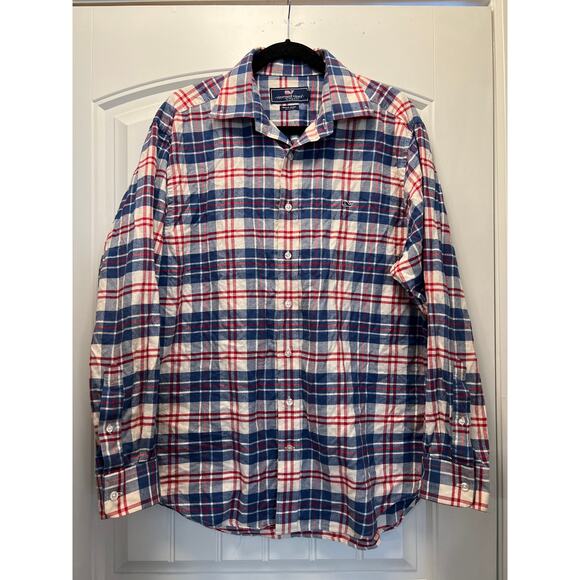 Vineyard Vines Men’s Button Down Plaid Flannel Style Casual Shirt Sz L Blue Red - Picture 1 of 3